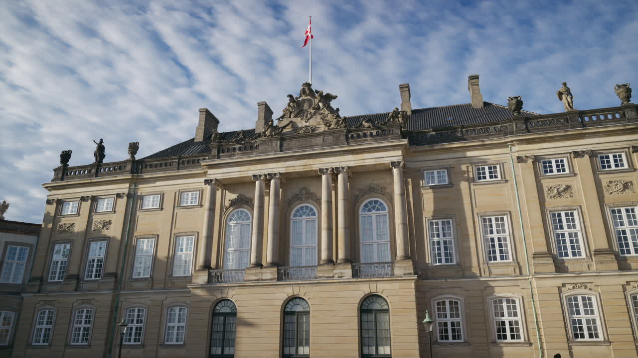 Front view of the Amalienborg Palace Official residence in Copenhagen, Denmark