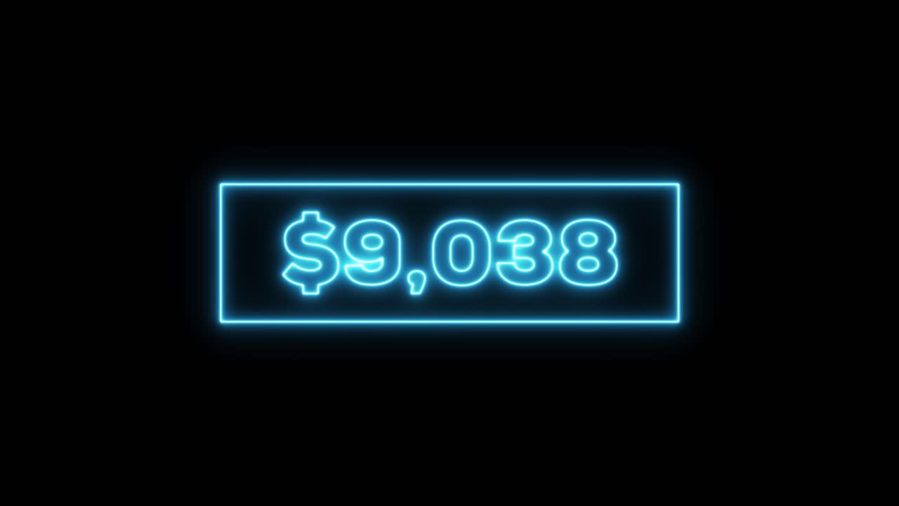 Digital dollar amounts in neon blue
