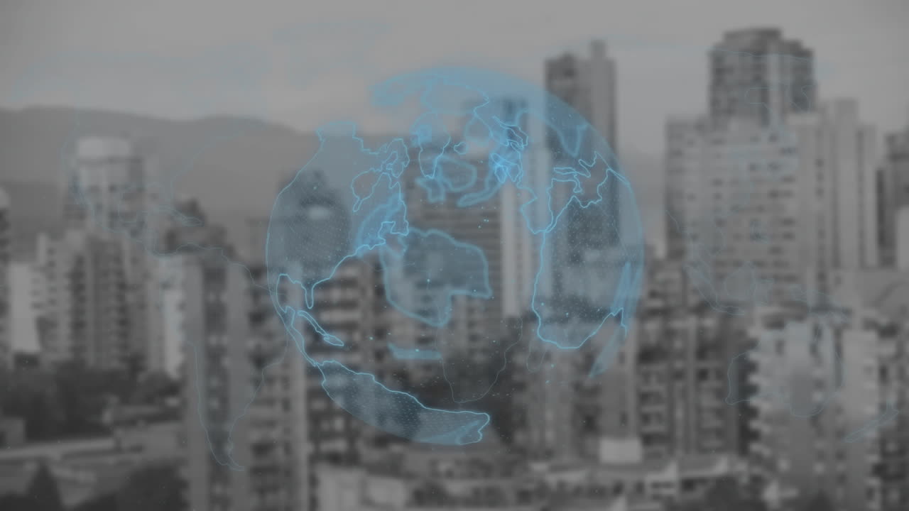 animación del globo girando sobre el paisaje urbano