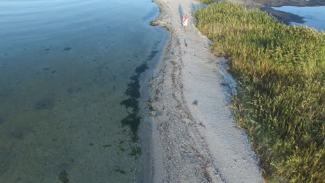 active man runs on the sandy beach