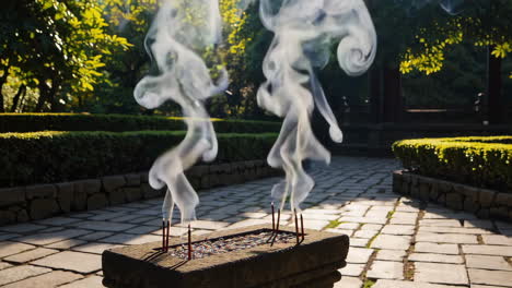 incense smoke in a garden setting