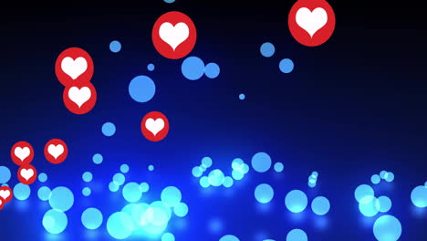 Herzsymbole-Und-Blaue-Bokeh-Lichter-Animation-Auf-Dunklem-Hintergrund