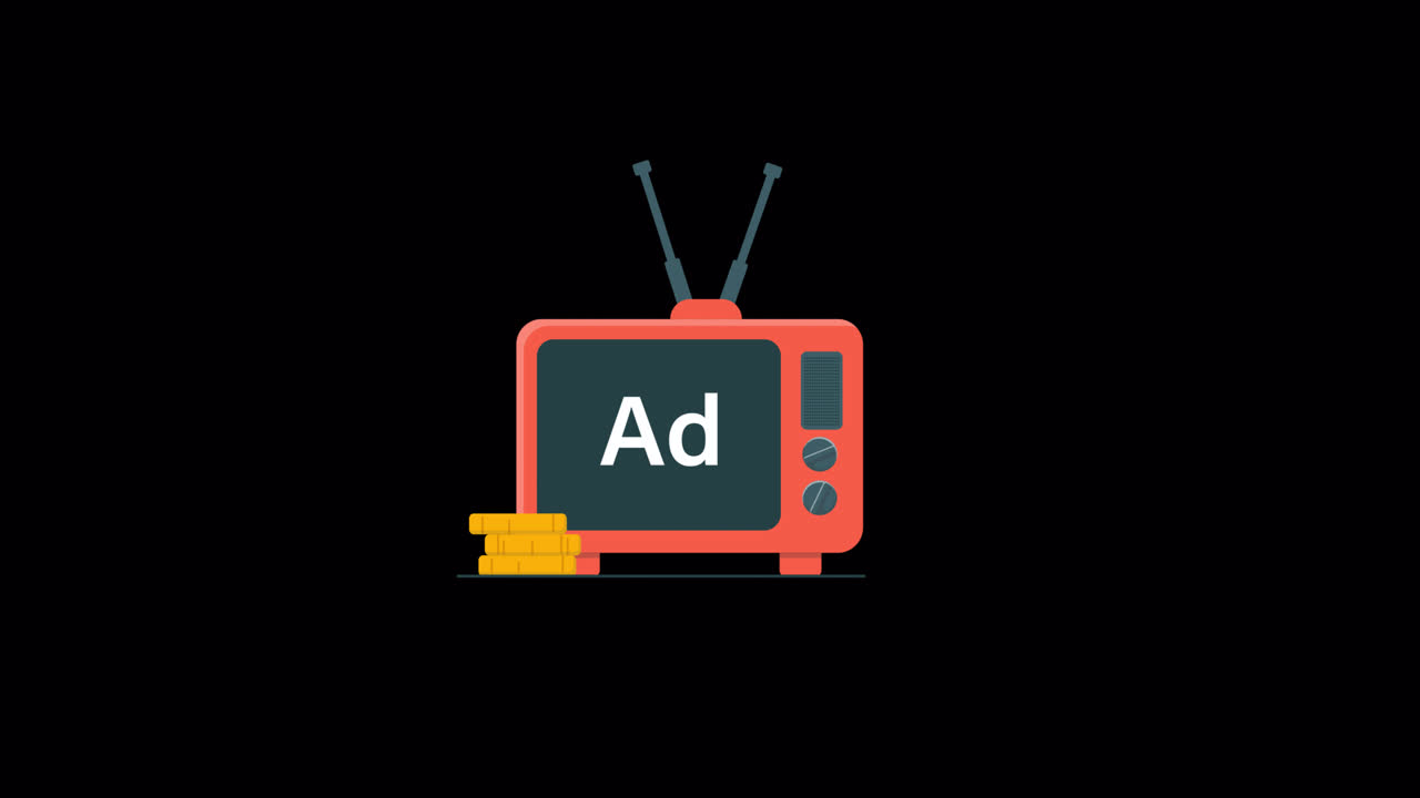 Animated Retro Television Showing Advertisement and Earning Money