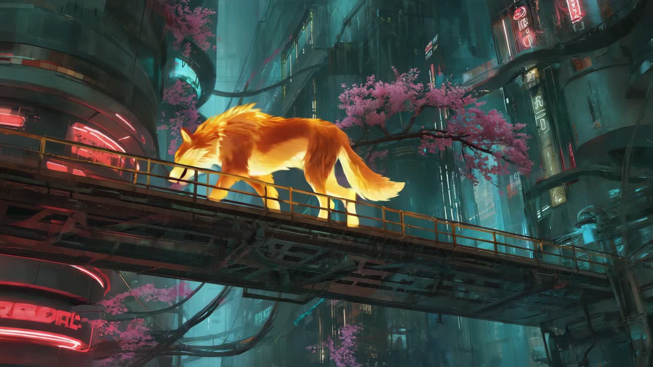 Cyberpunk Fox in Futuristic City