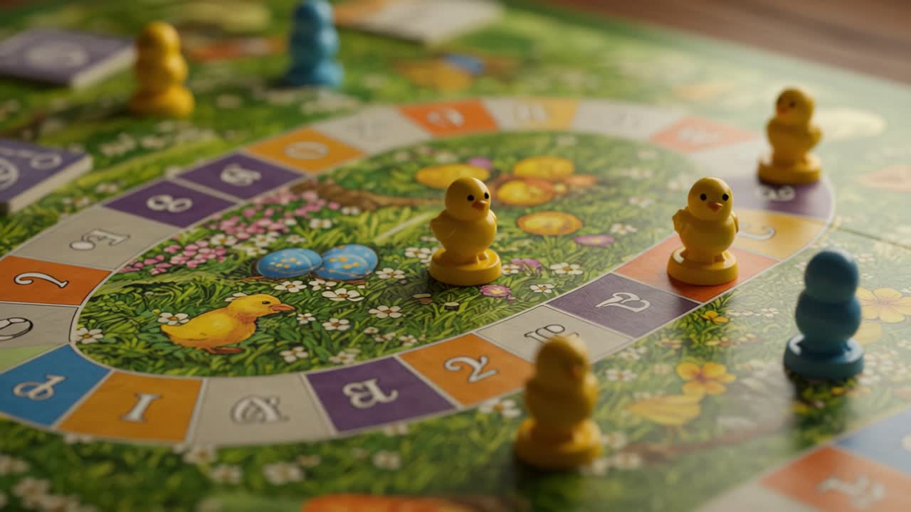 Colorful Game Board Featuring Yellow Duck Tokens and Vibrant Spring Themes, Perfect for Family Fun and Engaging Playtime Activities Among Friends and Loved Ones