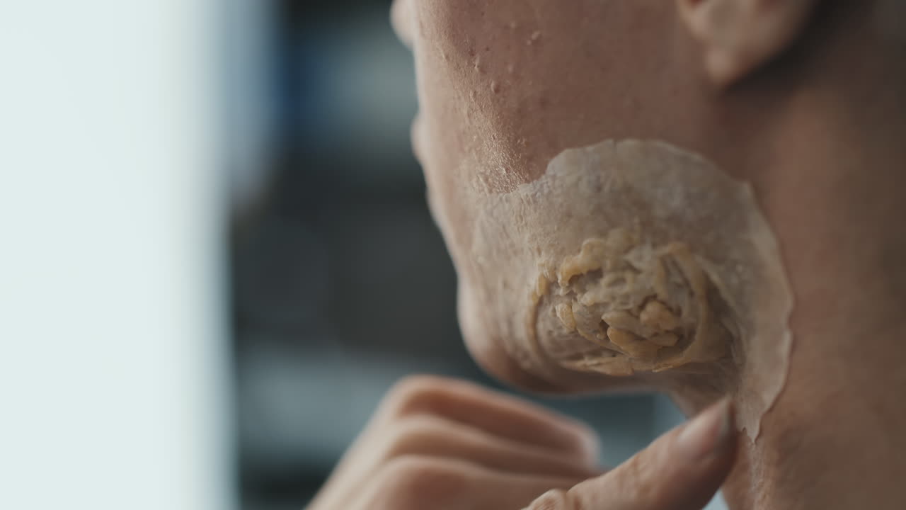 Close Up of Applying Prosthetic Scar on Man
