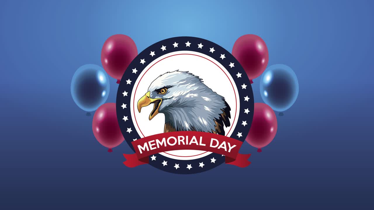 happy memorial day lettering with eagle and balloons helium