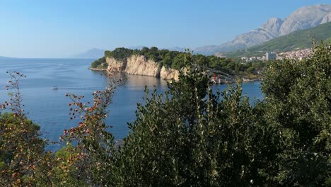 european travel destination sea view from above, rising shot, makarska, croatia