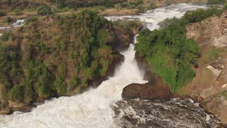 aerial drone shot of murchison falls national park