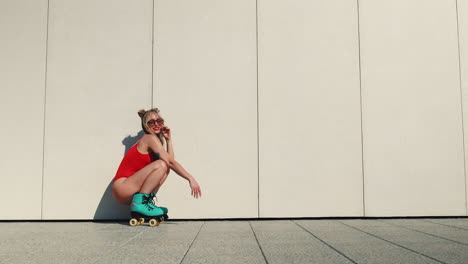 woman in red swimsuit on roller skates