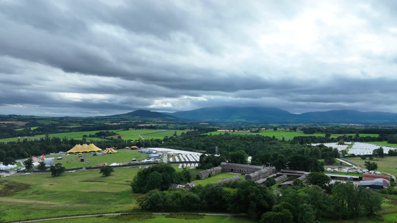 Drone flying over rock festival site Curraghmore Waterford Ireland all together now epic location