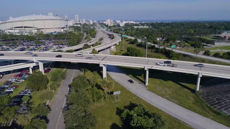 4K-Aerial-Drone-Video-of-Tropicana-Field-and-Traffic-on-Interstate-275-in-Downtown-St