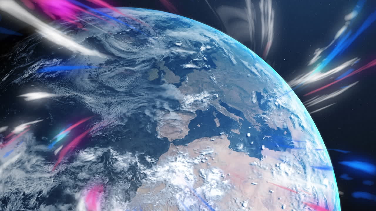 지구 위에 빛나는 빛의 흔적의 애니메이션