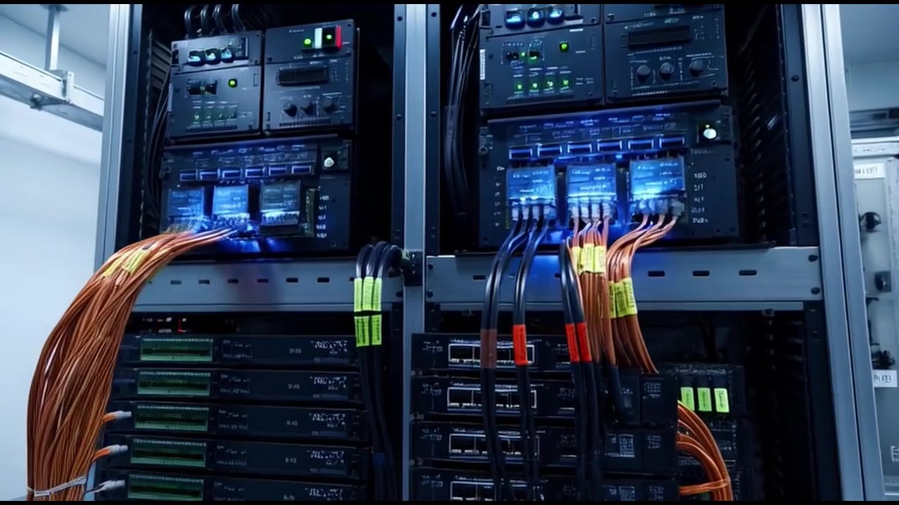 Close-up of Server Rack Equipment in a Modern Data Center