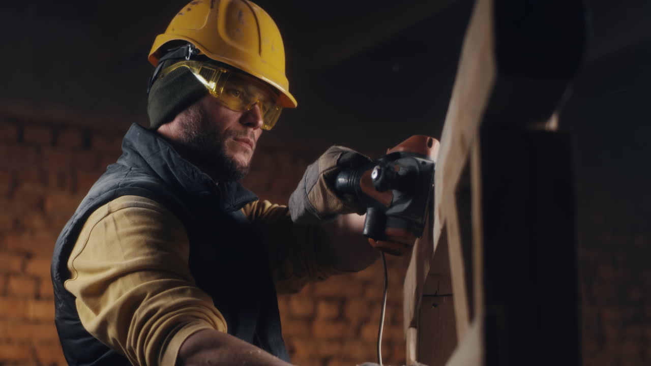 Carpenter Using a Planer on Wood