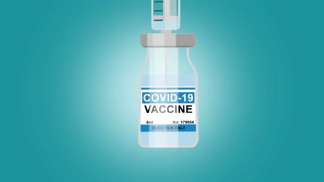 animation of a syringe filling with covid vaccine, on a blue background