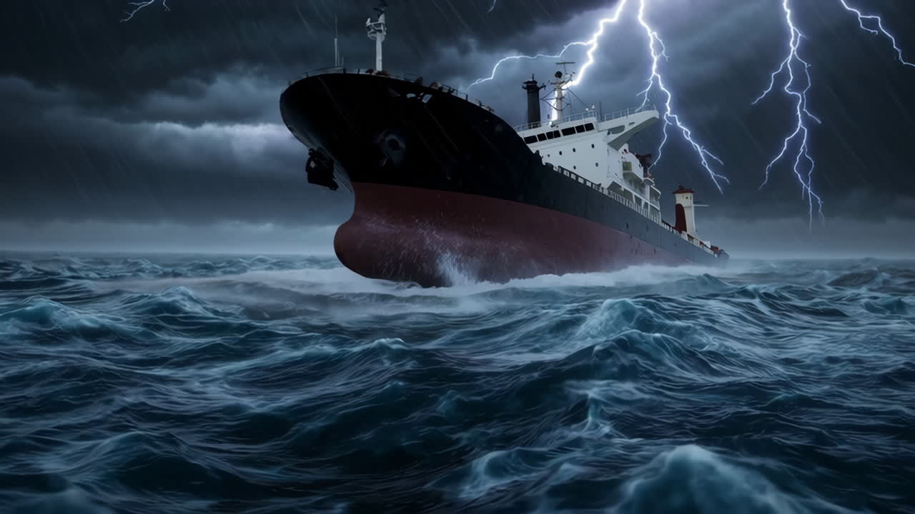 barco de carga en una tormenta