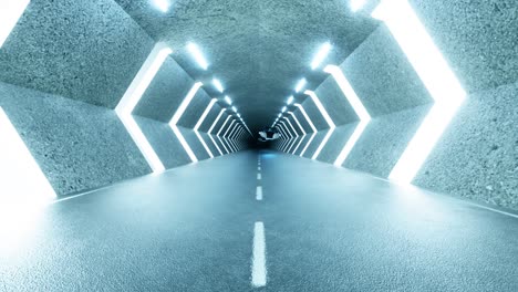 futuristic long tunnel with flying cars. robots in the driver's seat. artificial intelligence and the concept of the future. seamless loop 3d render.