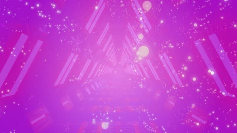 Animation-of-dots-and-tunnel-made-of-lights-moving-on-pink-background