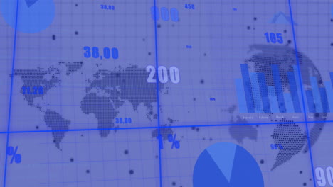 animación del procesamiento de datos financieros sobre el mapa del mundo