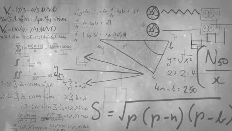 animación de ecuaciones matemáticas escritas a mano sobre un fondo gris