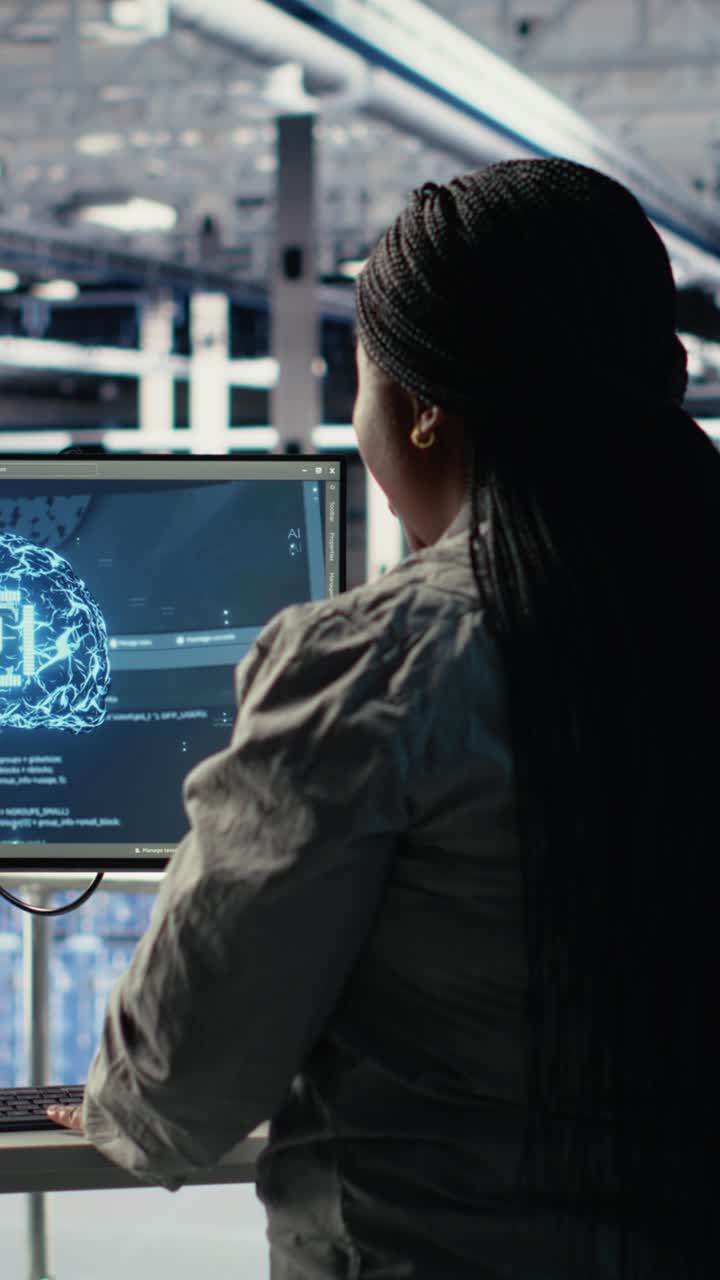 Vertical Video Army Specialists In Server Room Use Advanced Ai Tools To Review Information