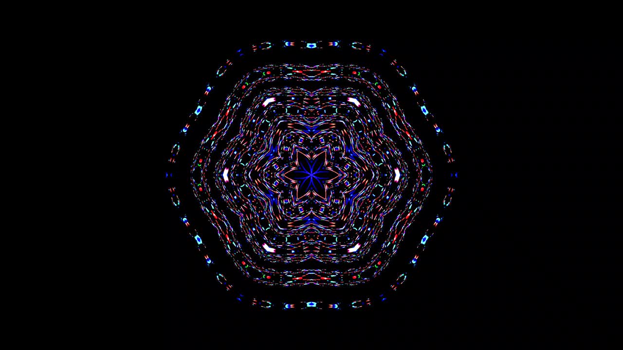 forma redonda animada de luces intermitentes multicolores, sobre un fondo negro