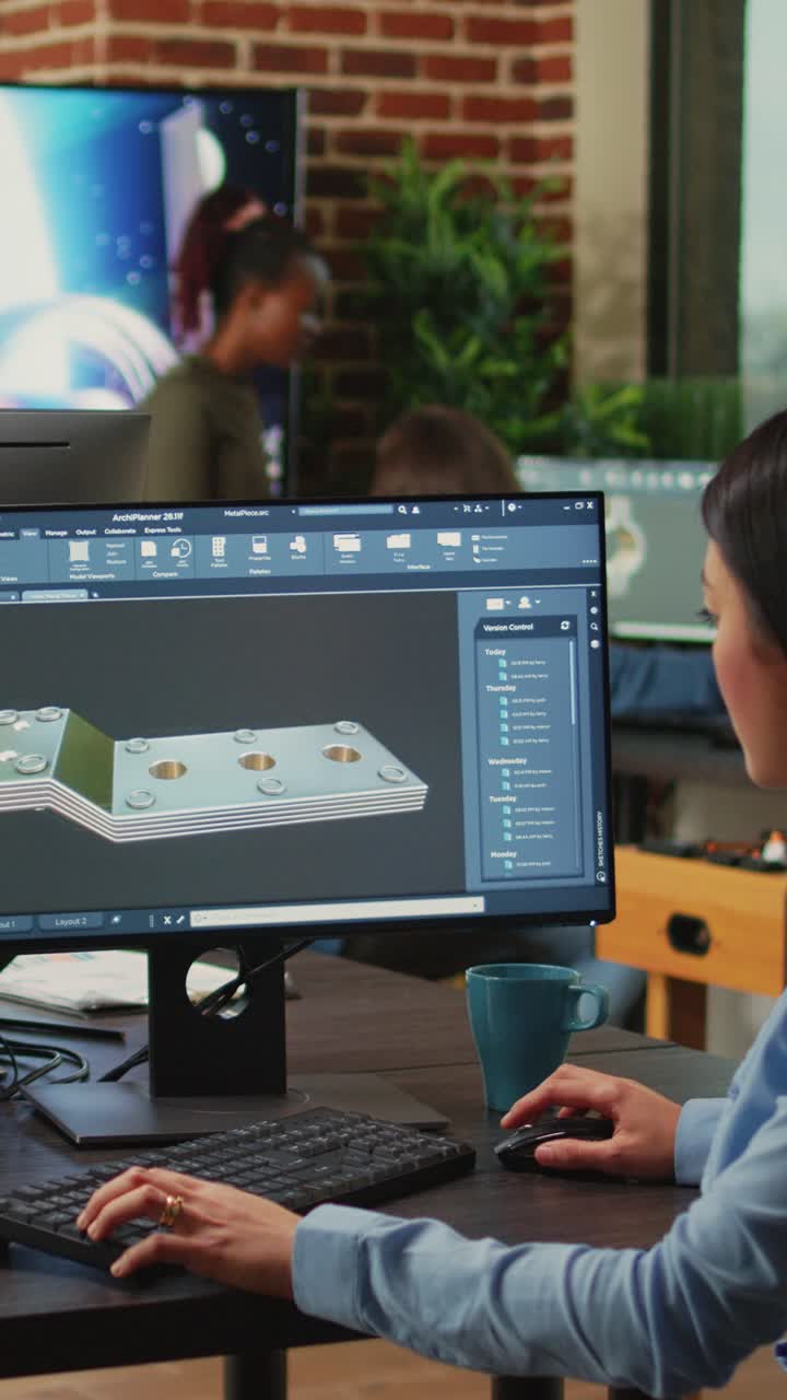 Vertical video: Engineering worker developing industrial component prototype