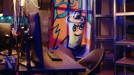 graffiti walls in underground hideout