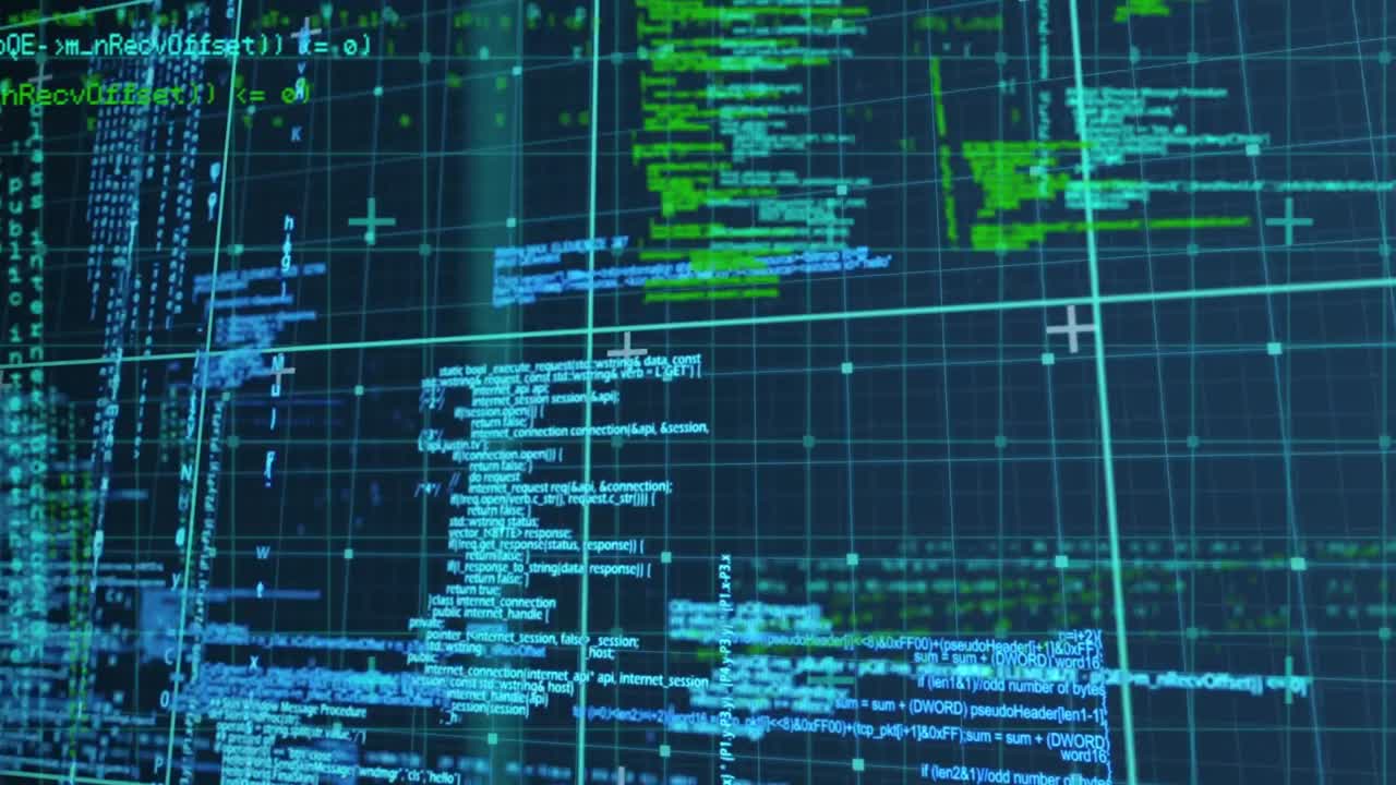 Animation of science data processing over dark background