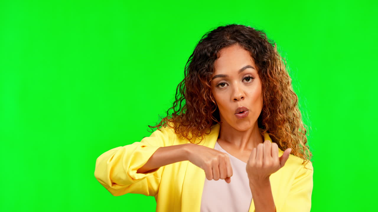 Woman, studio and middle finger while mad by green