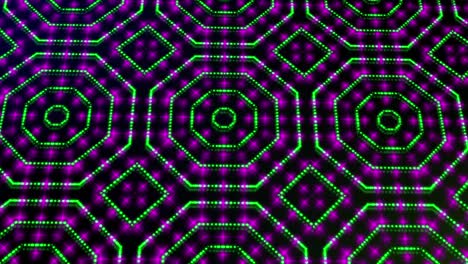 ilustración animada luz brillando puntos verdes y rosados y estrellas formas cuadradas.