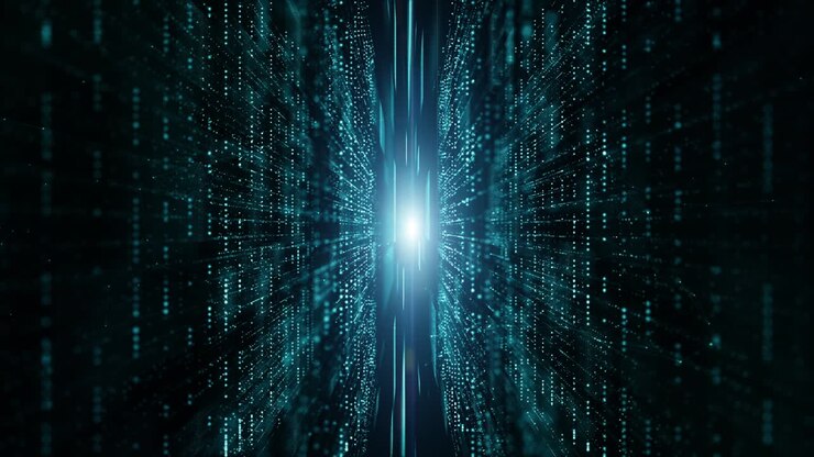 Abstract digital matrix particles flow, Digital data connection, Technology concept background.