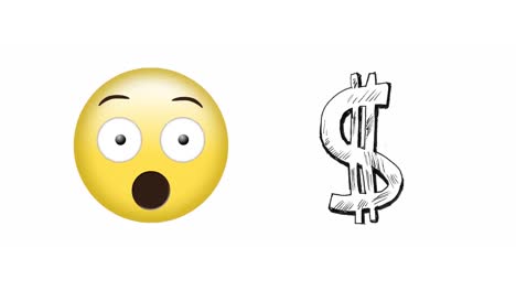 Animación-De-Emoji-Sorprendido-Y-Iconos-De-Emoji-De-Redes-Sociales-En-Dólares-Sobre-Fondo-Blanco.