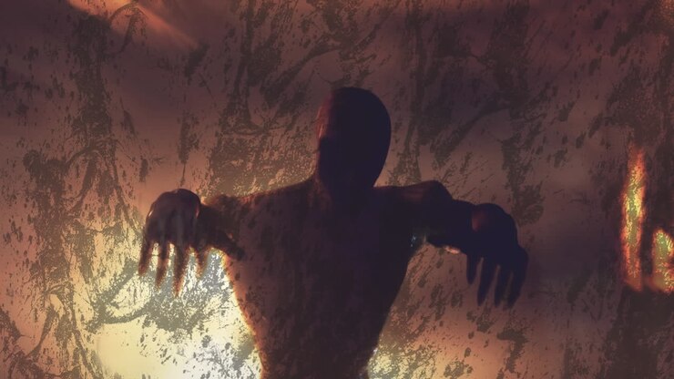 Animazione di forme in movimento sopra uno zombie che cammina ad Halloween