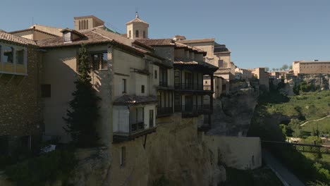 hanging houses of cuenca. aerial view of medieval houses next to a cliff. casas colgadas. cuenca. spain.