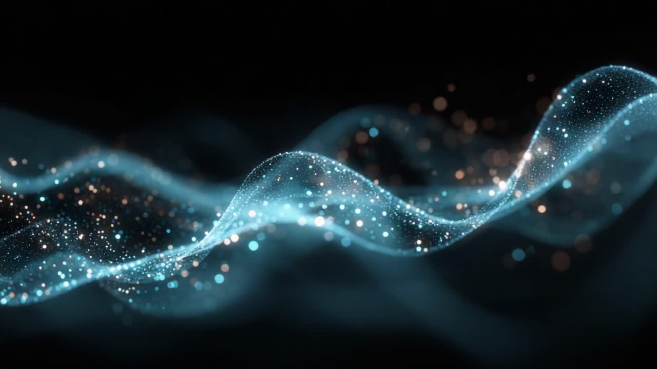 A Glorious Display of Ethereal Waves: Illuminated Particles Dancing in Fluid Motion Against a Dark Background, Creating an Enchanting Visual Symphony