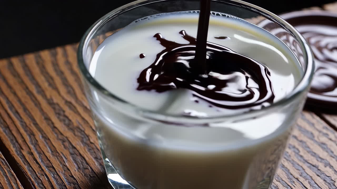 Chocolate being poured into milk