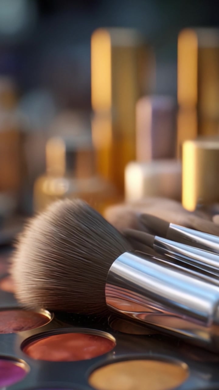 A Close-Up of Makeup Essentials Featuring Brushes and Colorful Palettes on a Vanity Table, Highlighting the Artistry of Beauty and Cosmetics Application Techniques