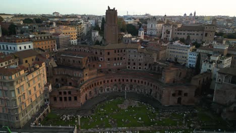 aerial establishing shot of trajan's markets - roman imperial forums