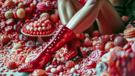 high heel shoes made with sweets and candies with generative ai