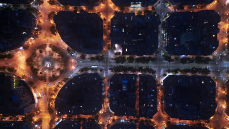 Aerial-view-of-Barcelona-square-blocks,-modern-part-of-the-city-from-above,-Spain