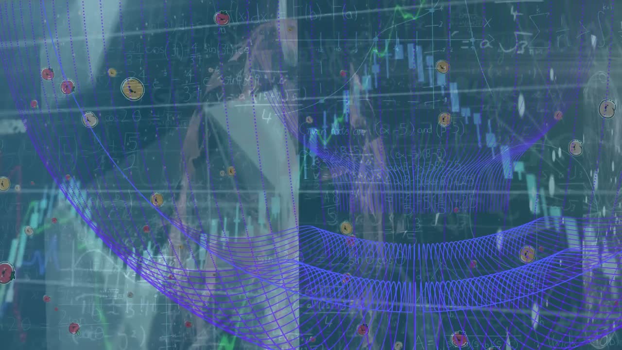 떨어지는 디지털 시계, 다중 그래프 및 수학적 방정식에 대한 지구의 애니메이션