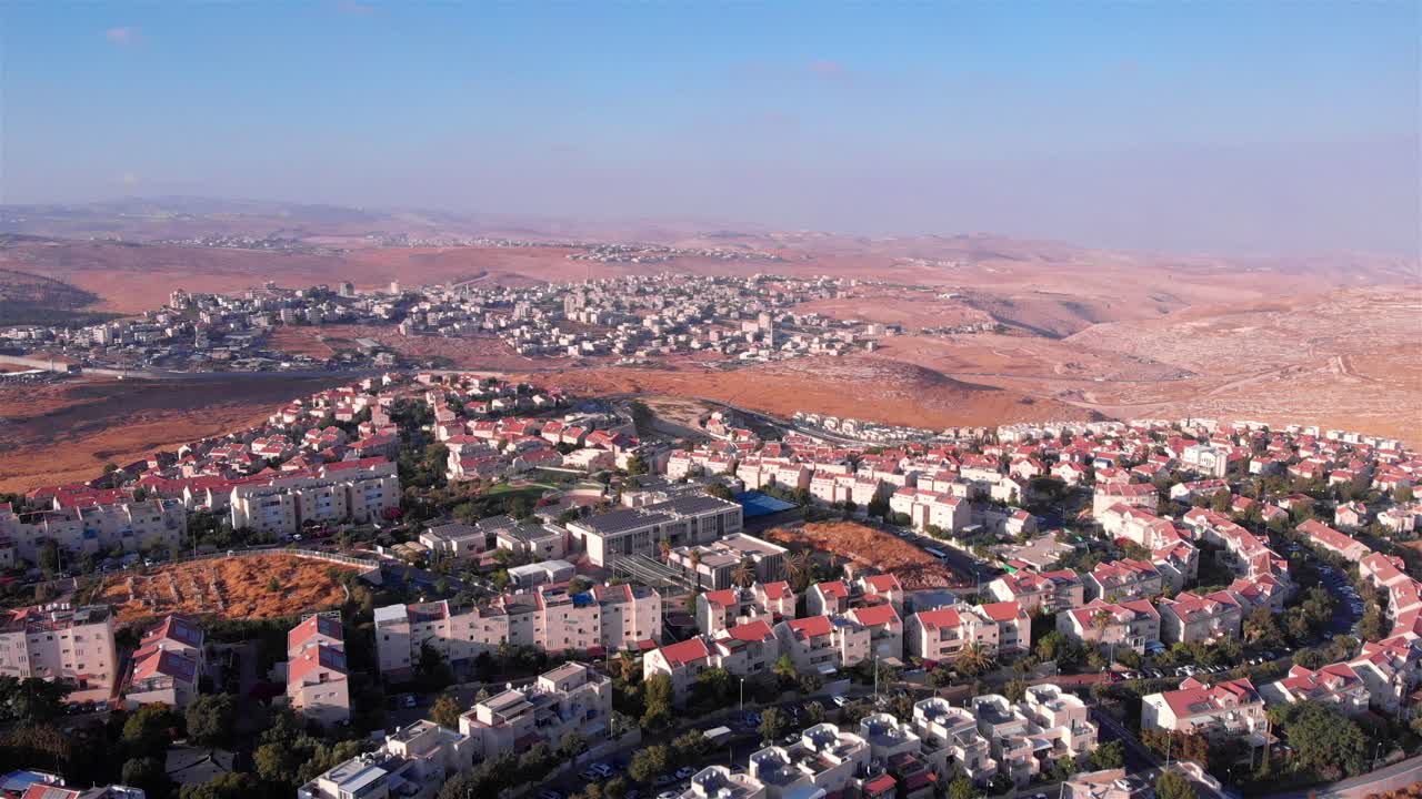 Aerial View of a Settlement in an Arid Desert Landscape