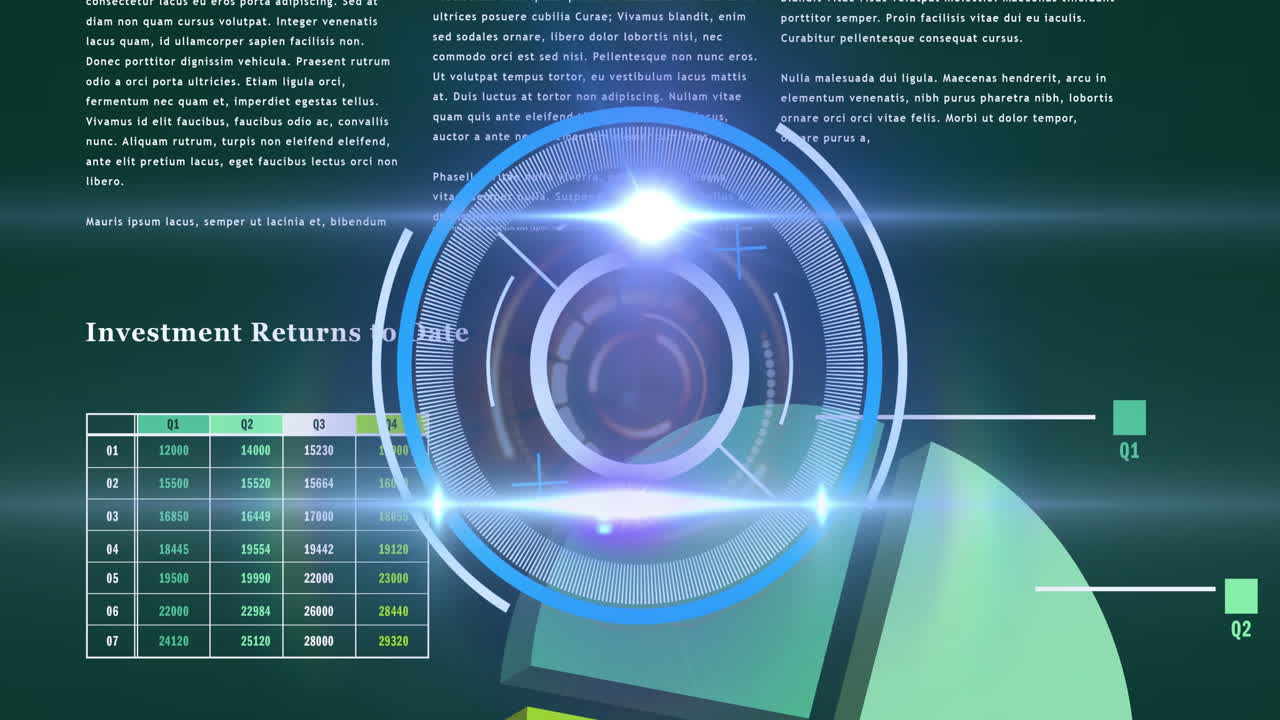 과학적 그래프와 데이터에 대한 처리 원의 애니메이션