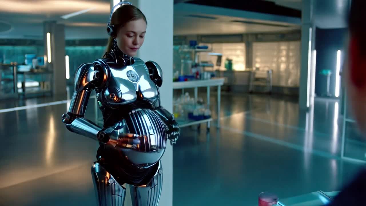 A pregnant robot woman