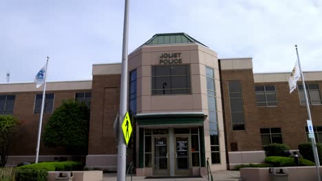 joliet, illinois police station with gimbal video walking forward