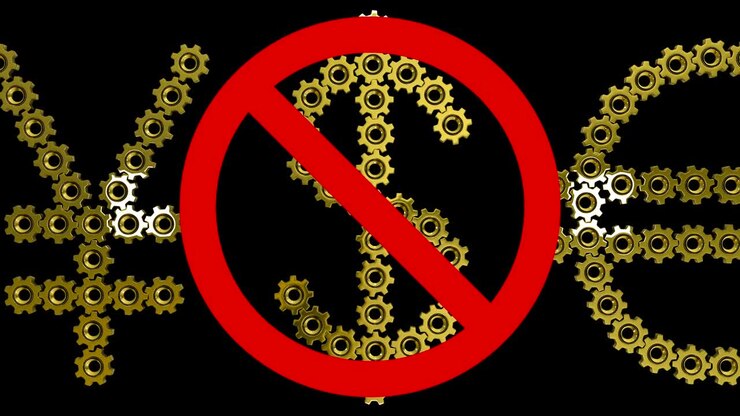 World currency in prohibition sign