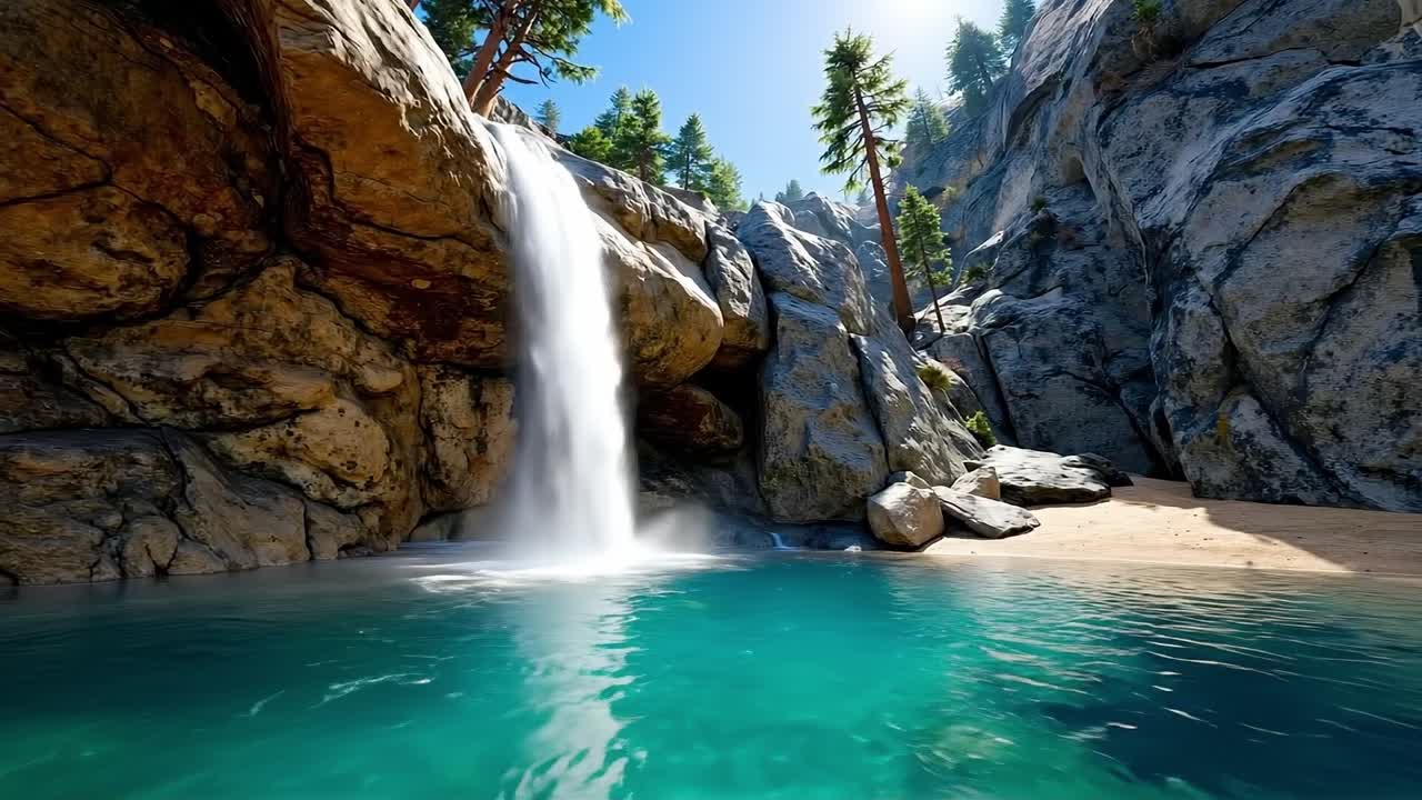 Uma pequena cachoeira no meio de uma área rochosa