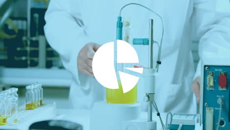 animation of graph over caucasian male scientist working in lab